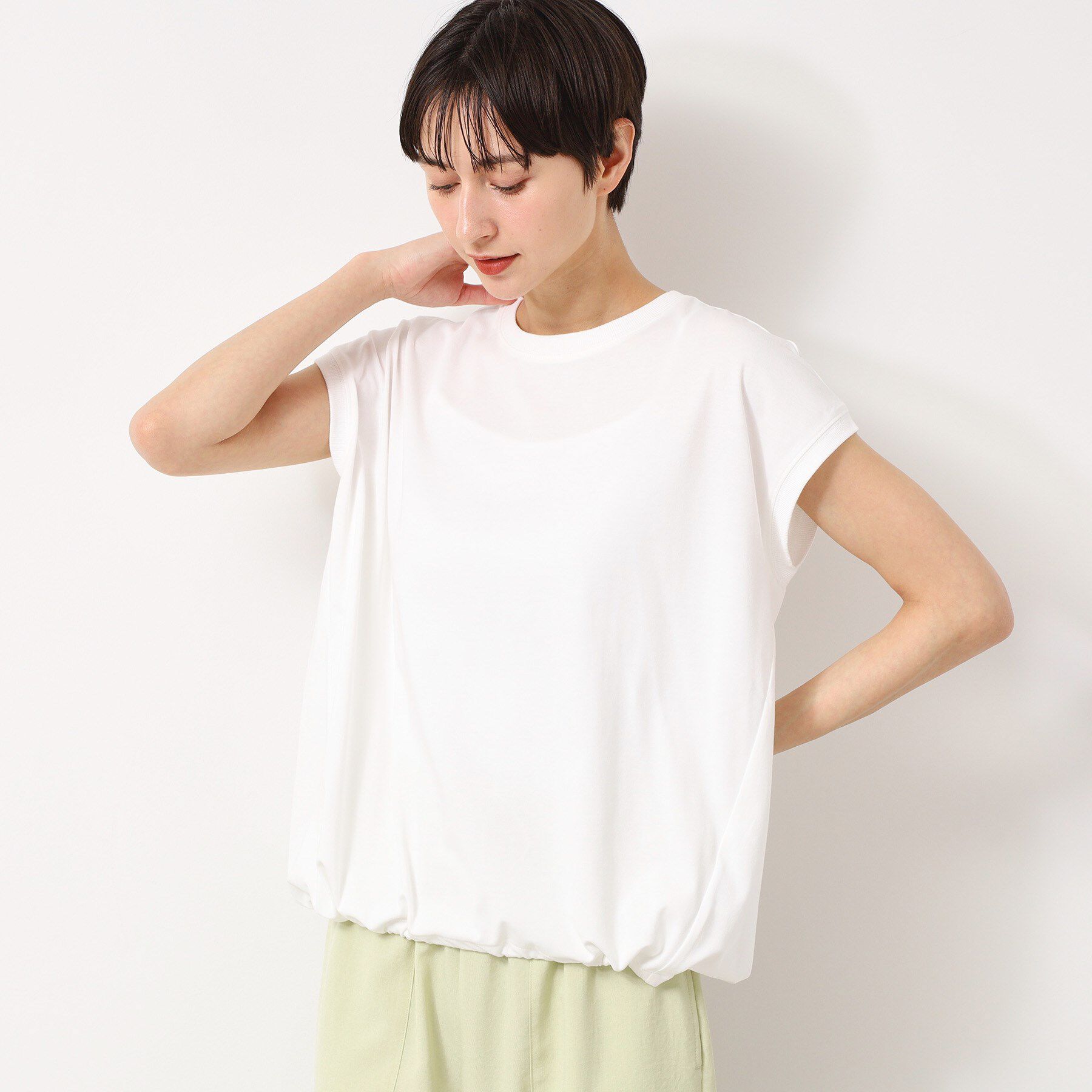 Dessin「【洗える・UV】ドローコード付きフレンチスリーブカットソー」|Tシャツ・カットソー|ホワイト(002)