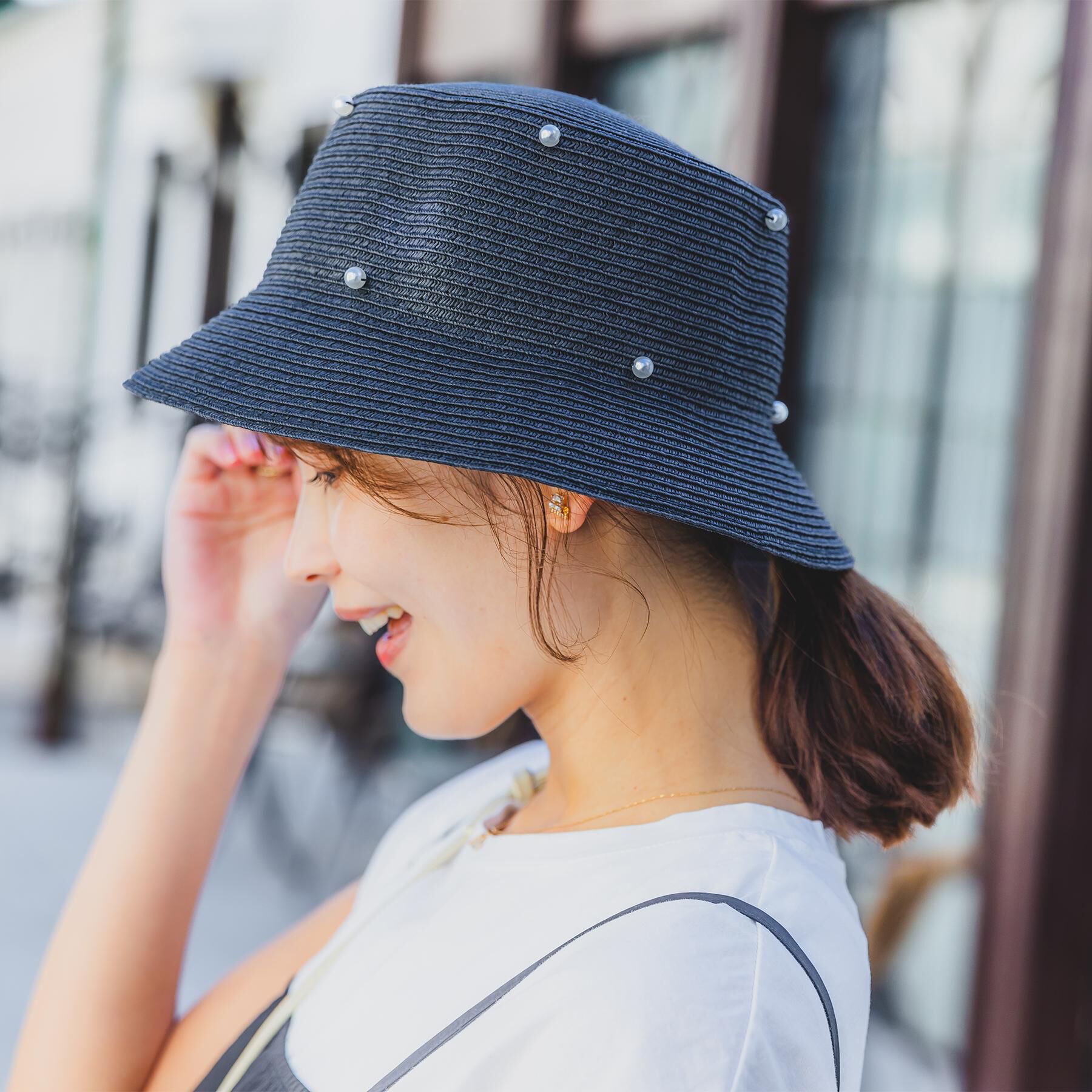 ITS&rsquo;DEMO「【サイズ調整可】パール調ペーパーベルハット」|ハット|