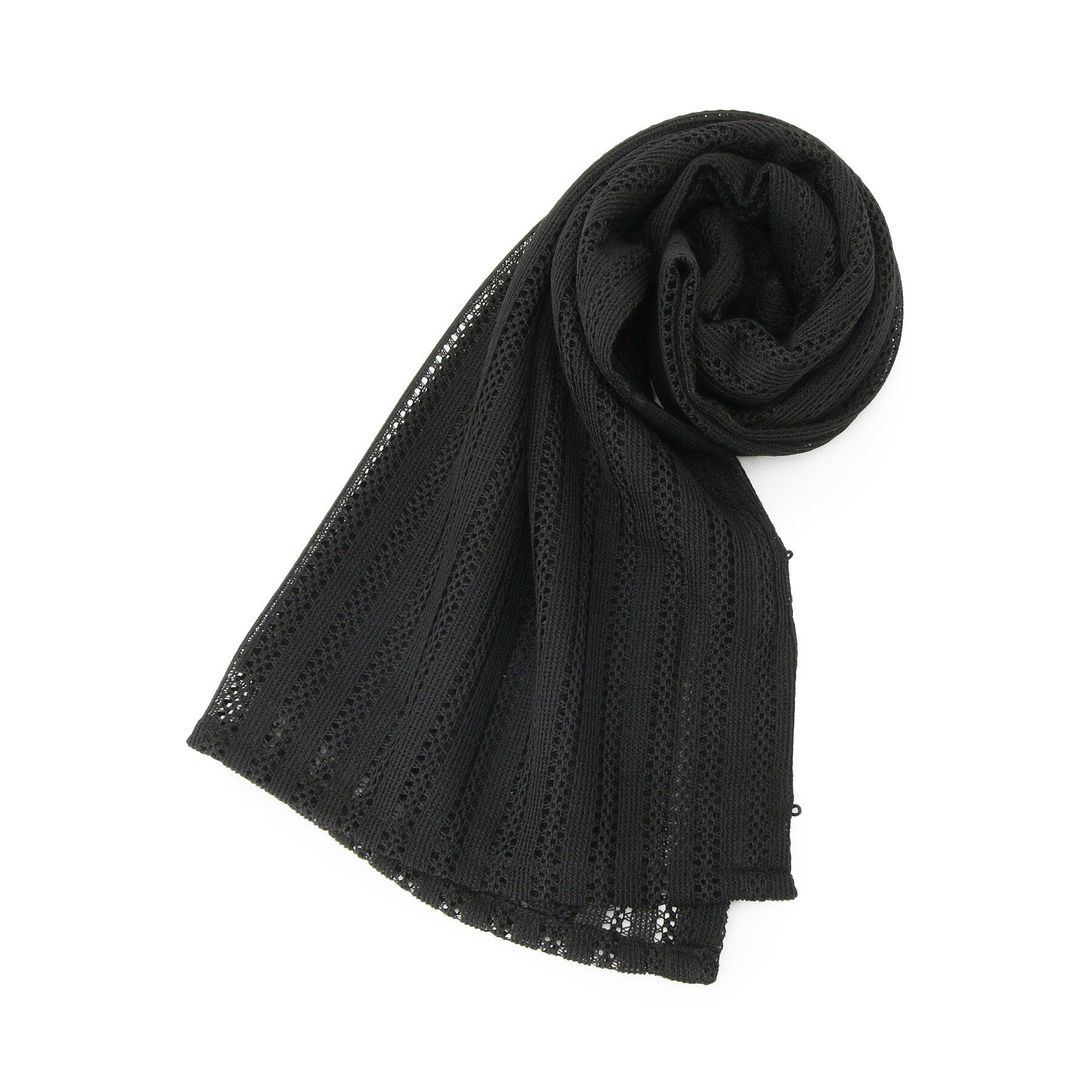 ITS&rsquo;DEMO「【寒暖差対策／手洗い可】透かしレース3WAYストール」|ストール|ブラック(019)