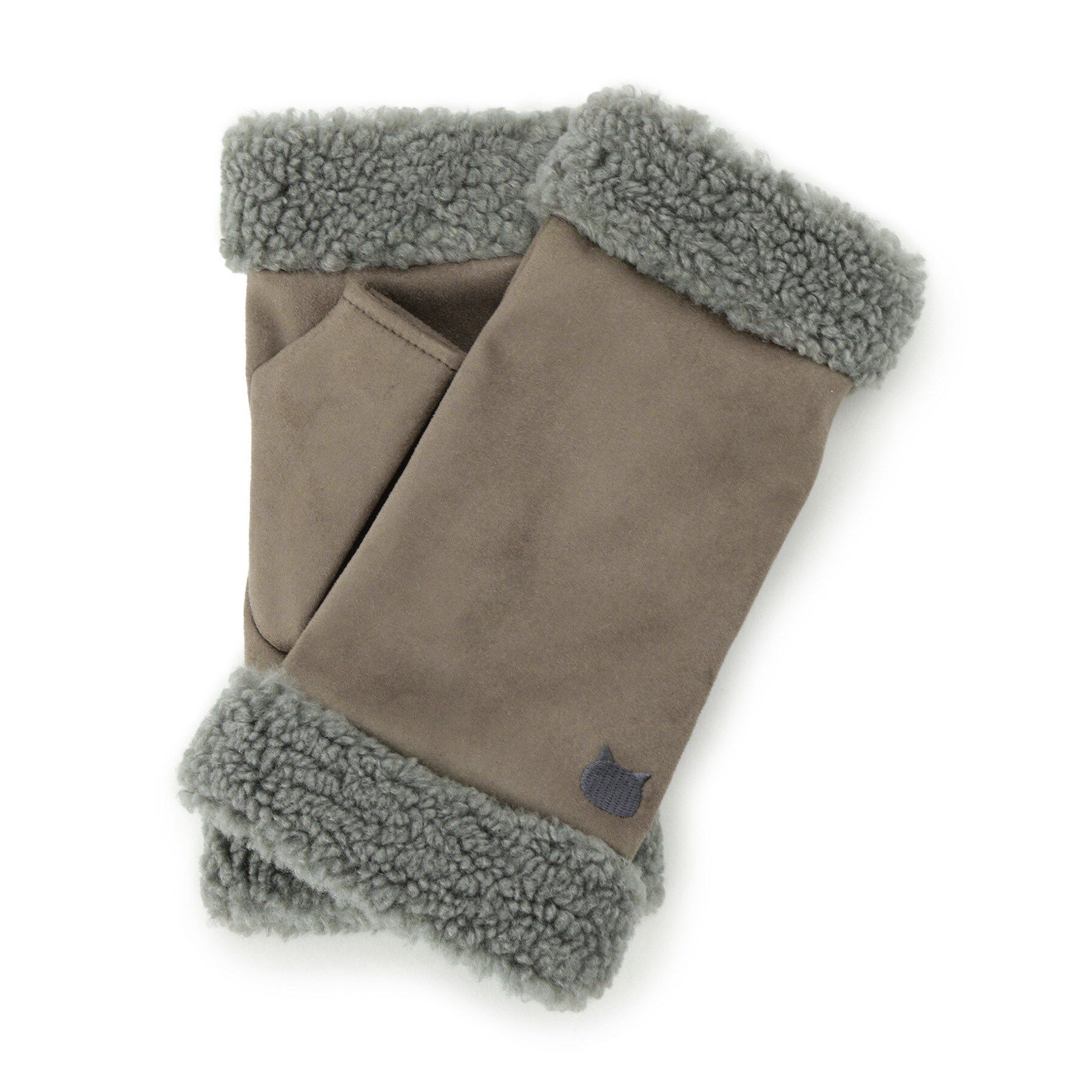 ITS&rsquo;DEMO「【手洗い可】猫刺繍ボア指切りグローブ」|手袋|ブラウン(043)