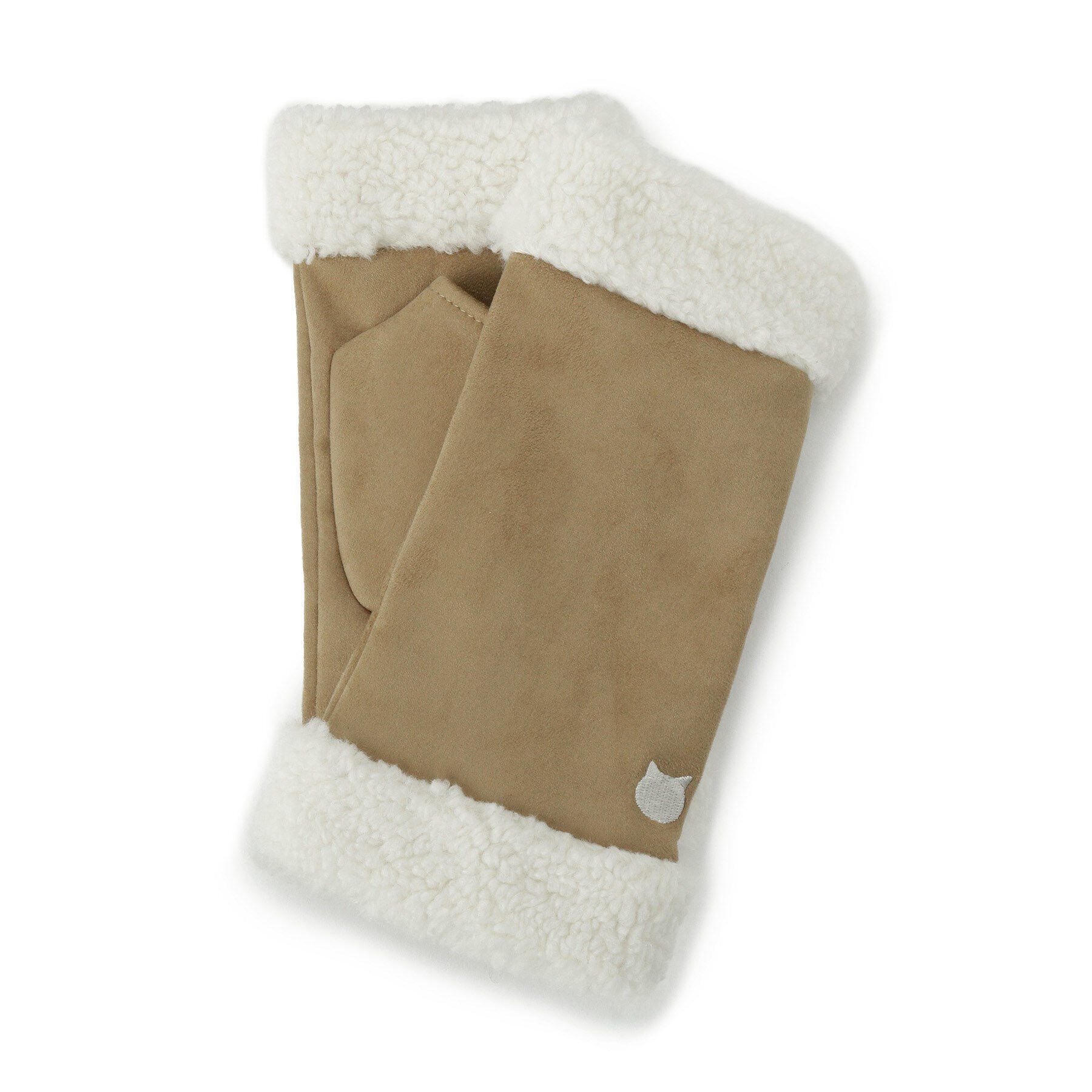 ITS&rsquo;DEMO「【手洗い可】猫刺繍ボア指切りグローブ」|手袋|ベージュ(052)