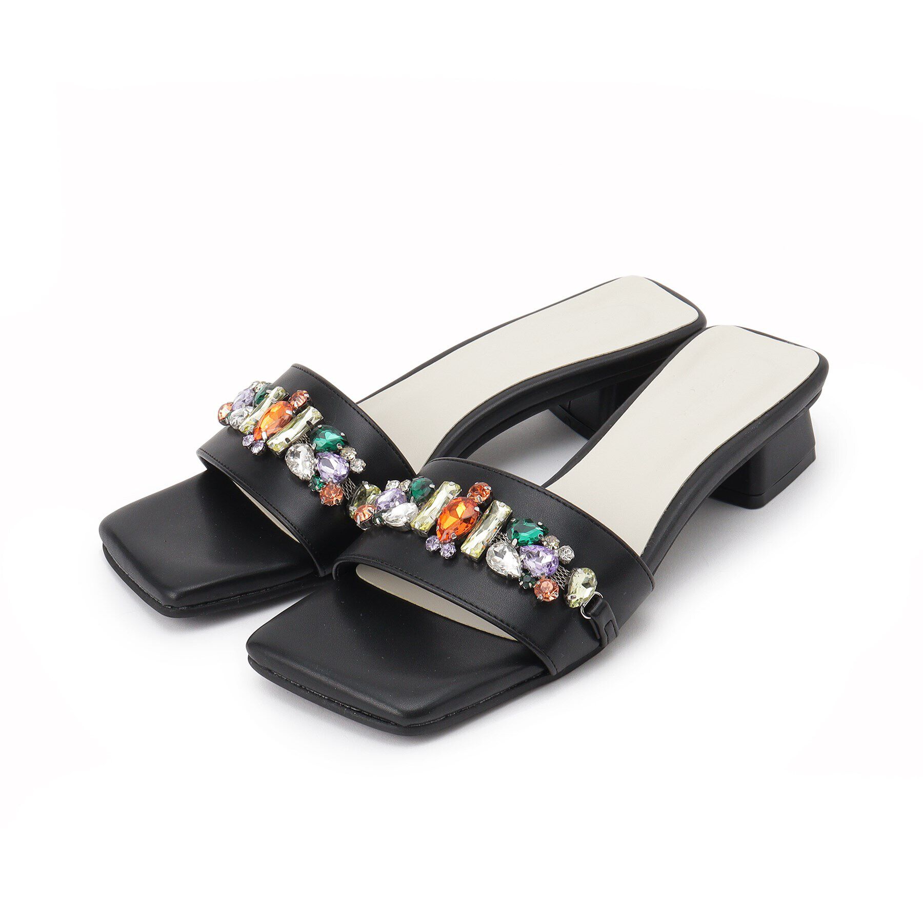 ESPERANZA「ビジューカラフルローヒールミュール」|サンダル|ﾌﾞﾗｯｸ(019)