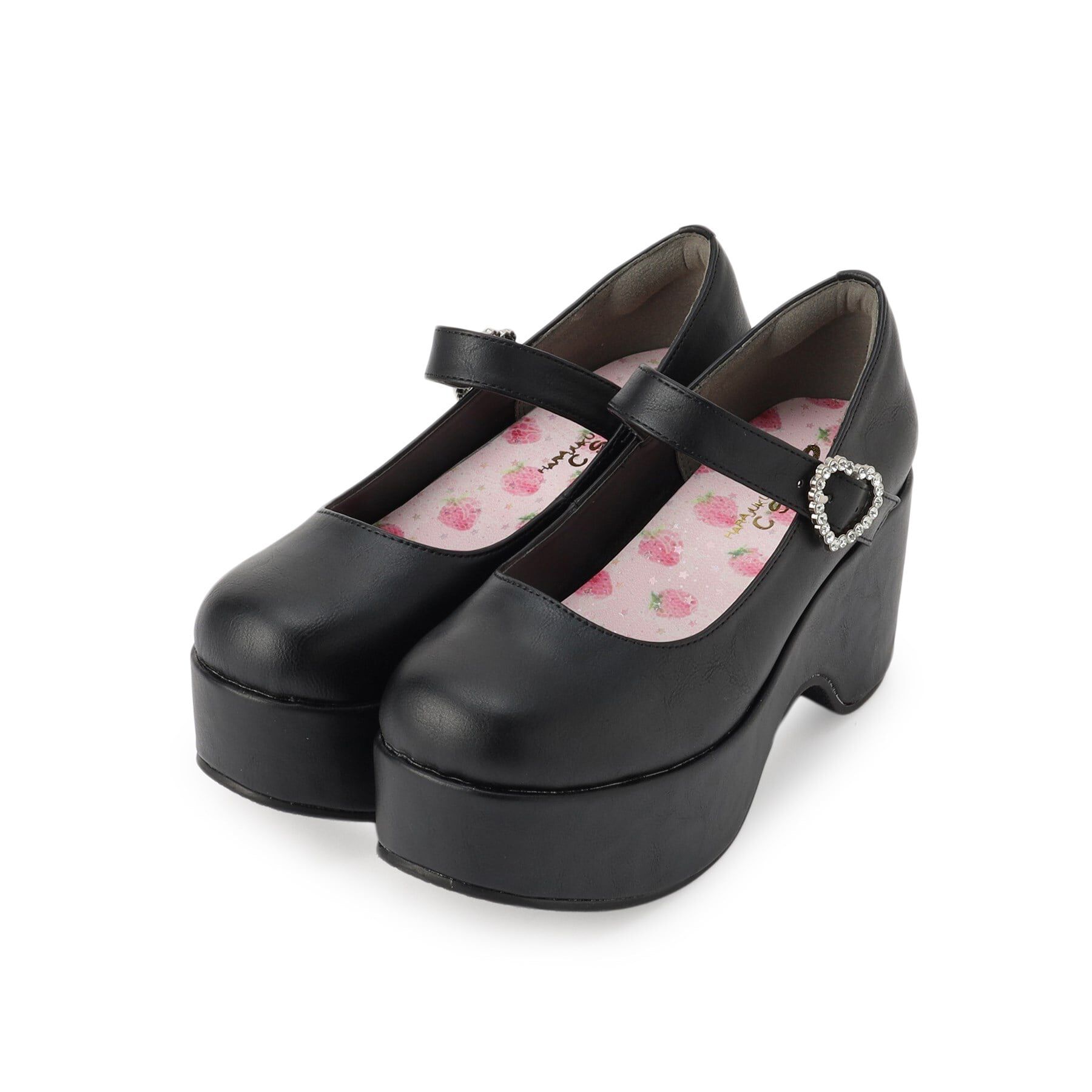 csT&P「キラキラハートバックルらくちんウエッジ厚底パンプス」|パンプス|ﾌﾞﾗｯｸ(019)