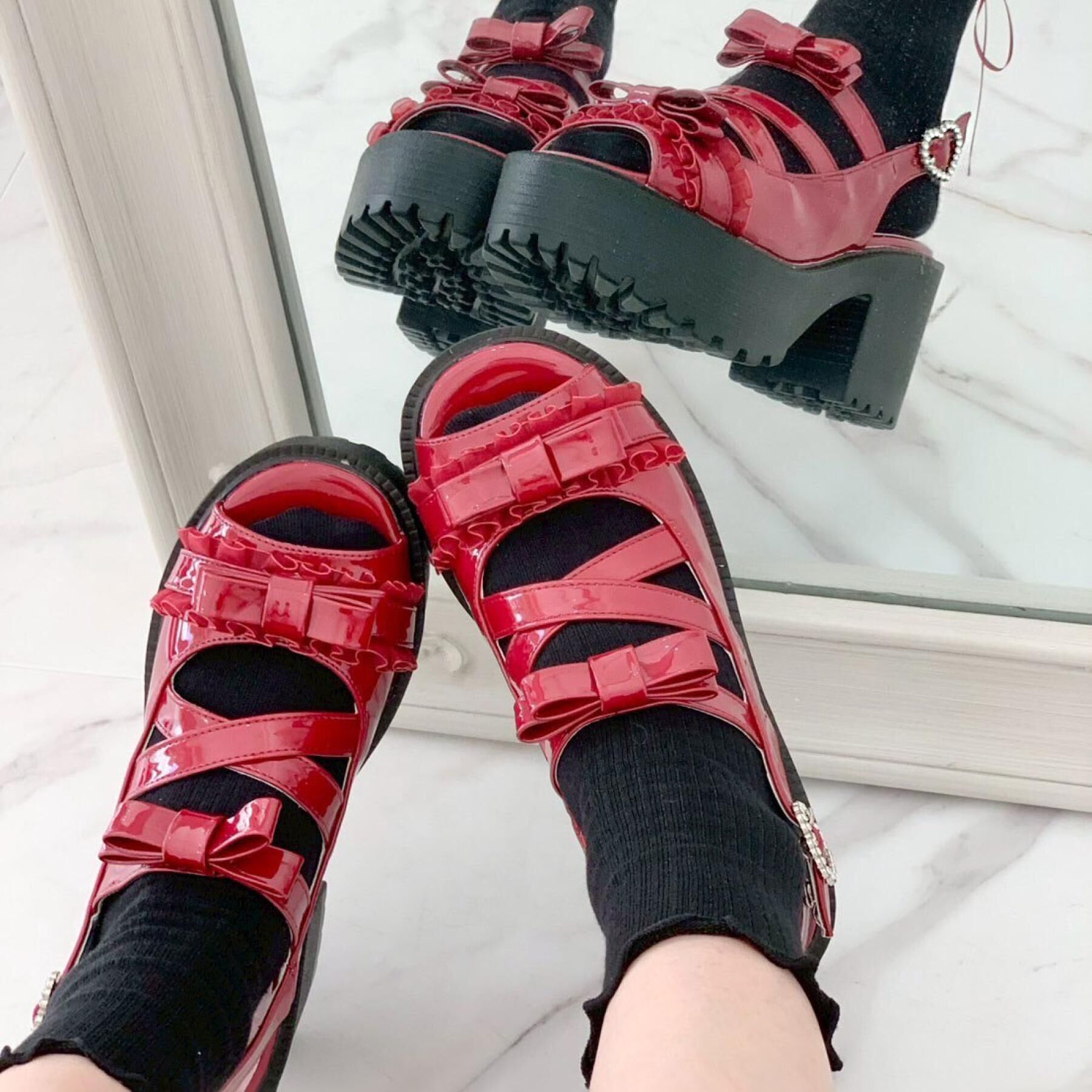 csT&P「厚底レース付きリボンベルトサンダル」|サンダル|