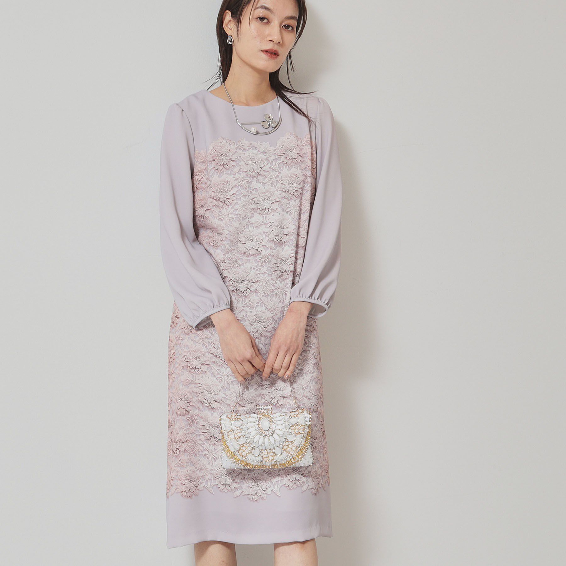 SunaUna「【＆yours project／SS～L】レースパネル柄ワンピース」|ワンピース|ピンク(171)