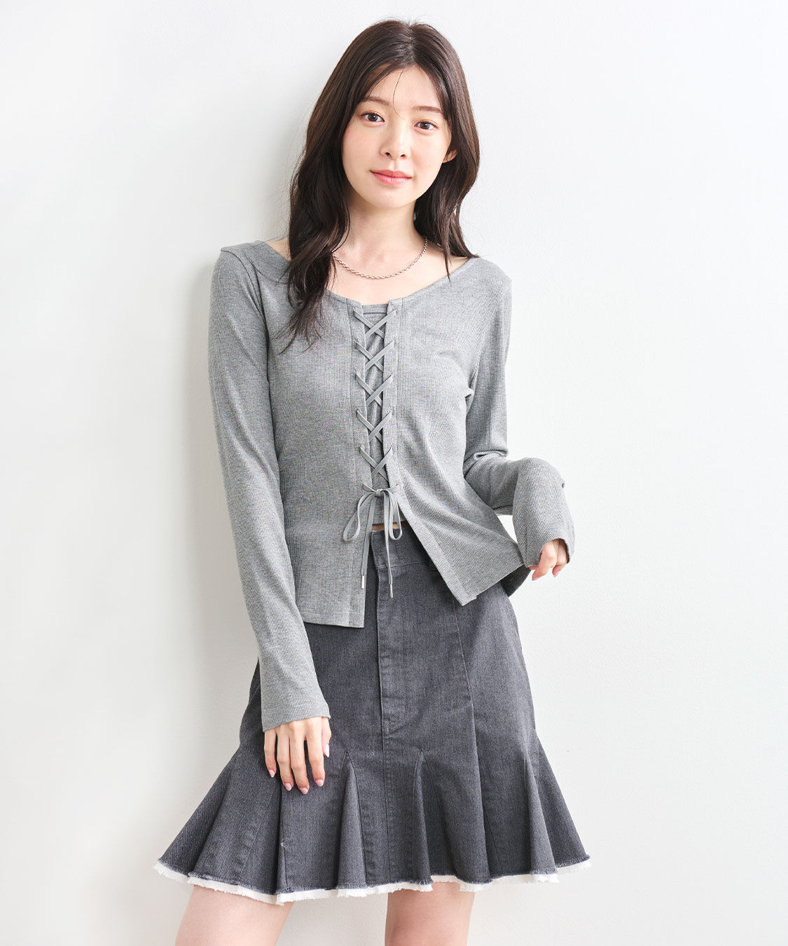 COCO DEAL「レースアップ前後2WAYリブトップス」|Tシャツ・カットソー|