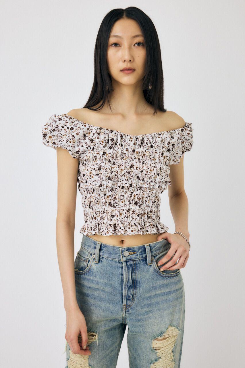 MOUSSY「GATHER FLOWER ブラウス」|シャツ・ブラウス|柄WHT5