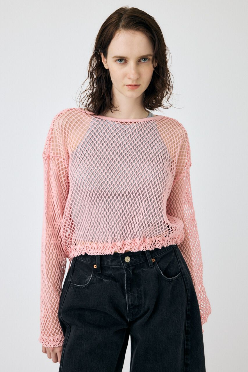MOUSSY「MESH CUT トップス」|Tシャツ・カットソー|L/PNK1