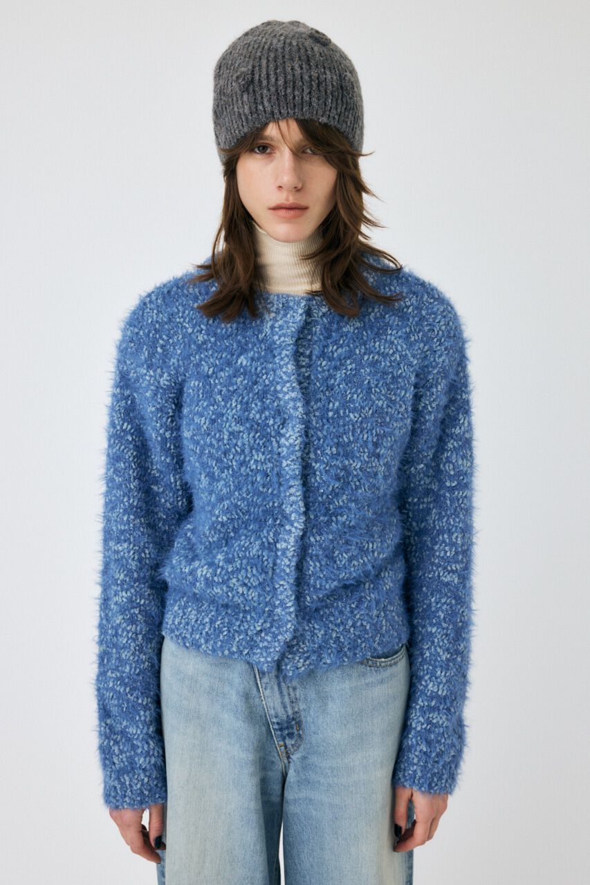 MOUSSY「GLITTER SHAGGY ニットカーディガン」|カーディガン|