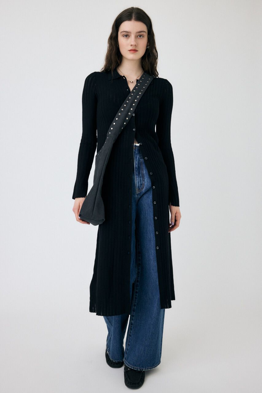 MOUSSY「SHEER LONG カーディガン」|ワンピース|BLK