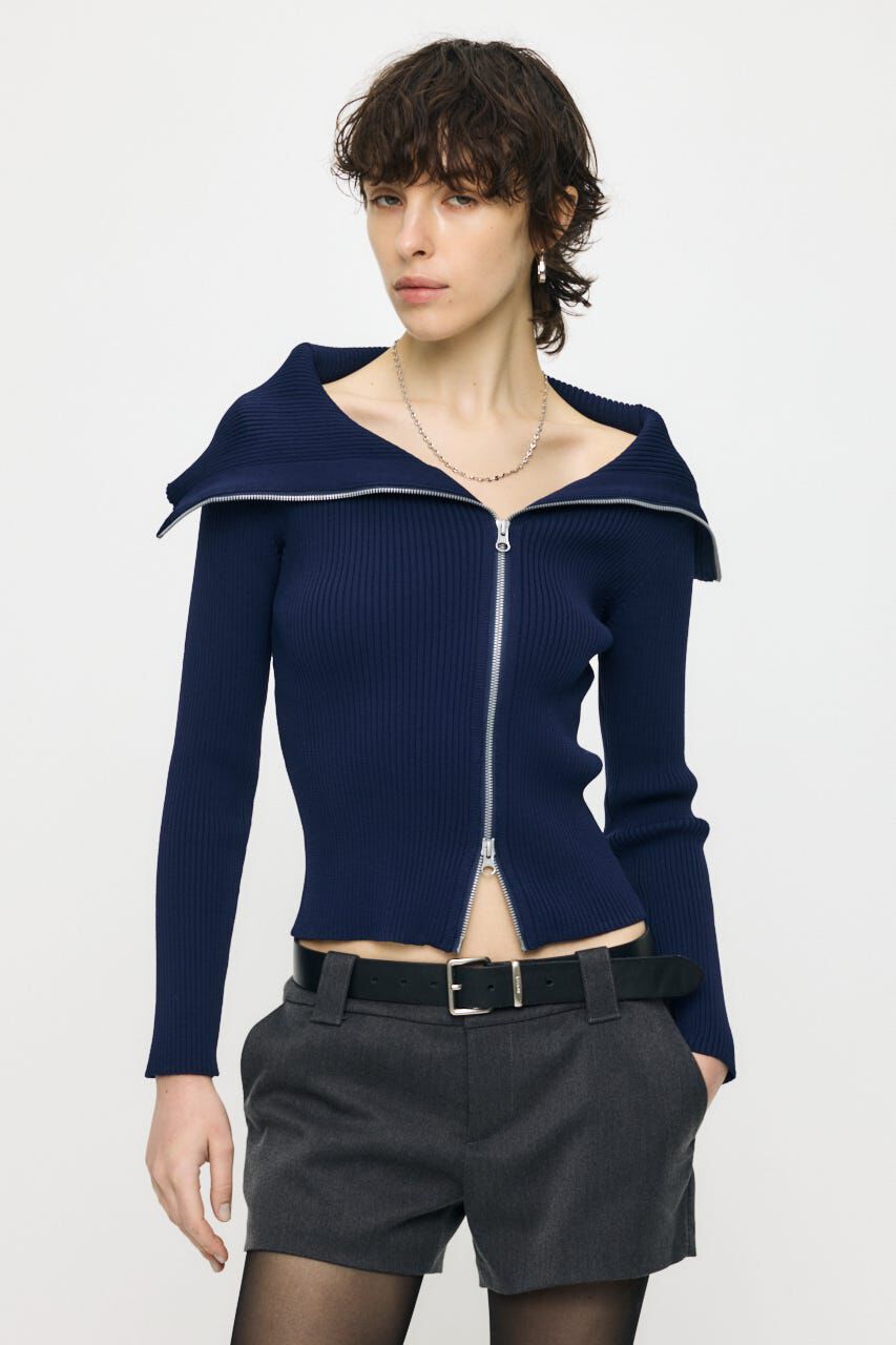 MOUSSY「BIG COLLAR ZIP UP ニットトップス」|ニット・セーター|