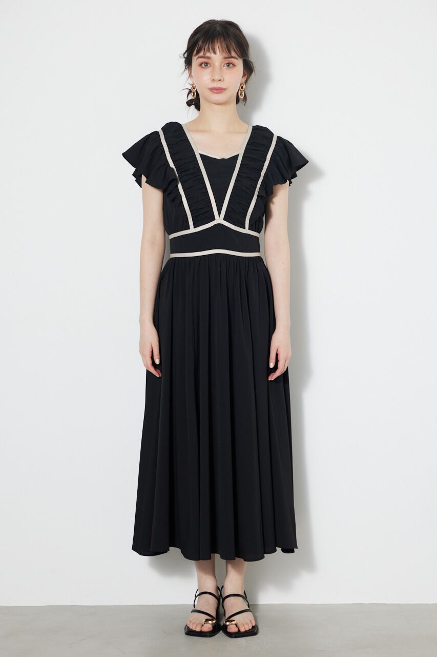 rienda「トリミングテープギャザーフレアOP」|ワンピース|