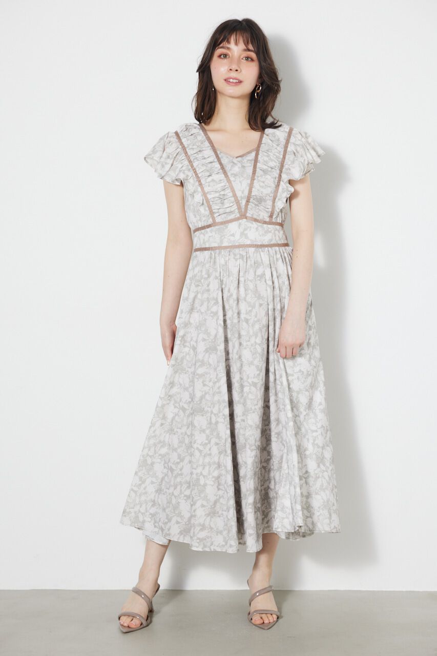 rienda「トリミングテープギャザーフレアOP」|ワンピース|