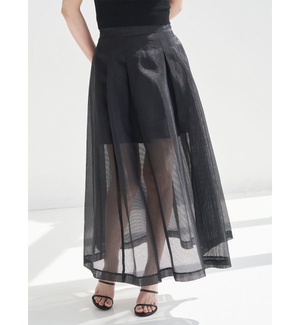 ELENDEEK「【FUJIKO&times;ELENDEEK】2WAY SHEER CHECK FLARED SK」|スカート|