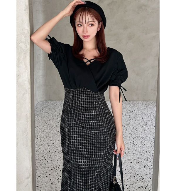 RESEXXY「カシュクールツイードマーメイドワンピース」|ワンピース|