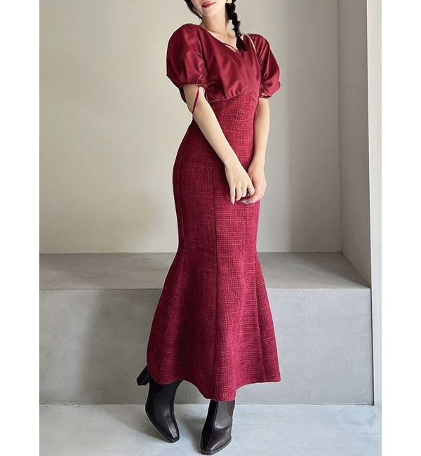 RESEXXY「カシュクールツイードマーメイドワンピース」|ワンピース|レッド