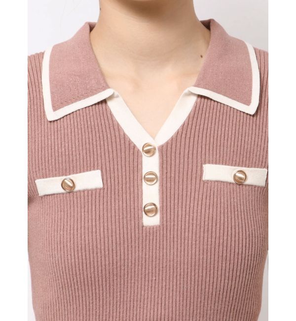 RESEXXY「ゴールドボタンバイカラーニットポロワンピース」|ワンピース|