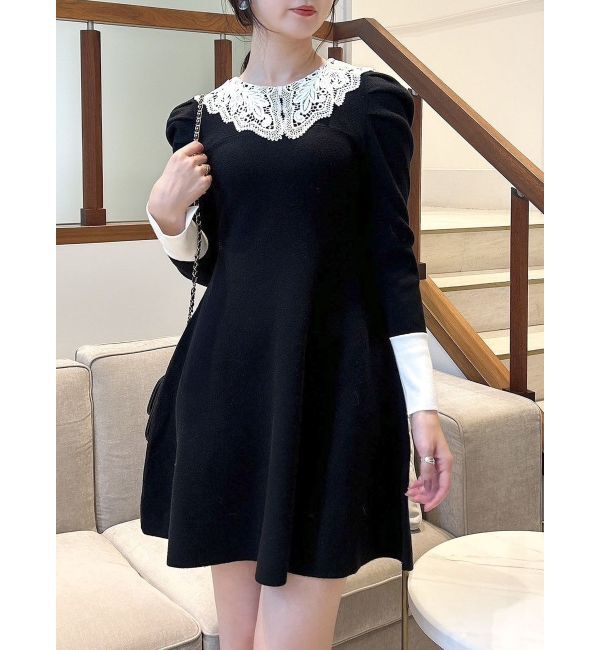 dazzlin「レースカラーフレアワンピース」|ワンピース|ブラック