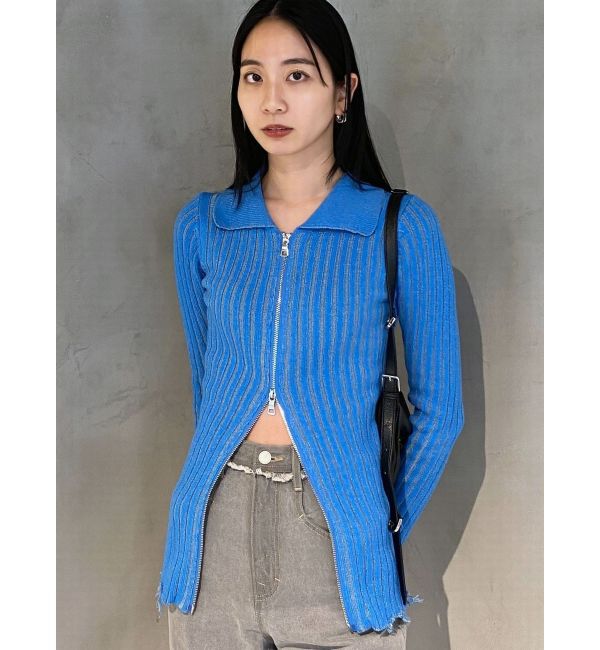 EMODA「クラッシュリブジップフィットニット」|ニット・セーター|