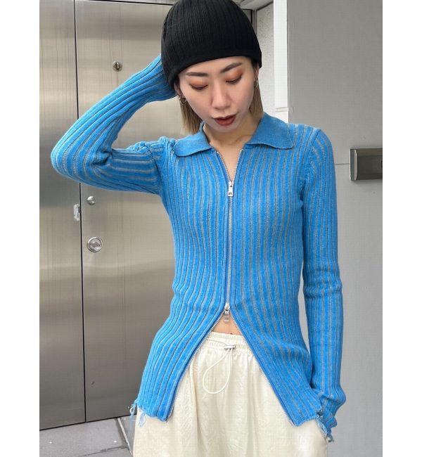 EMODA「クラッシュリブジップフィットニット」|ニット・セーター|ブルー