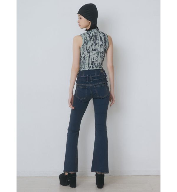 EMODA「カットアウトリボンハイウエストフレアパギンス」|デニム|