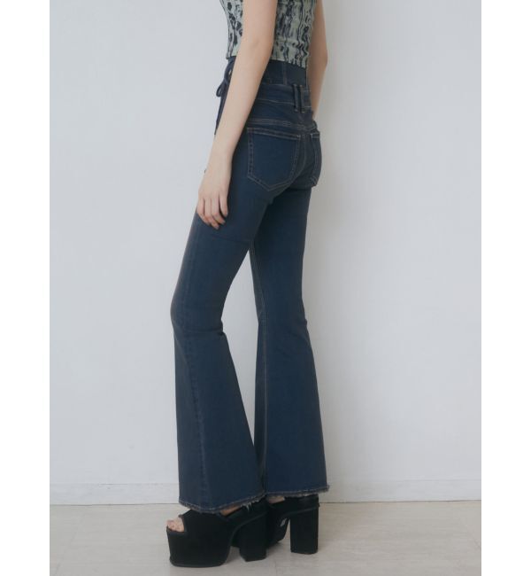 EMODA「カットアウトリボンハイウエストフレアパギンス」|デニム|