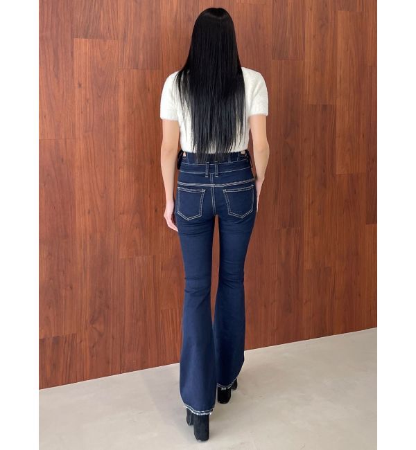 EMODA「カットアウトリボンハイウエストフレアパギンス」|デニム|