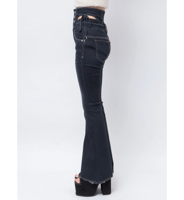 EMODA「カットアウトリボンハイウエストフレアパギンス」|デニム|