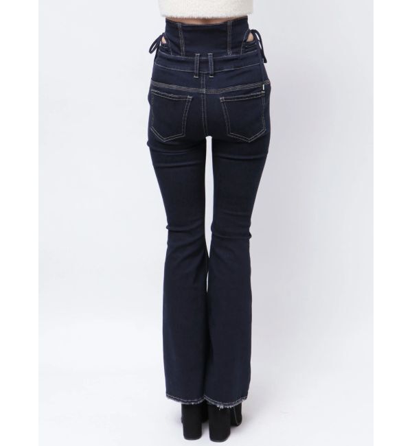 EMODA「カットアウトリボンハイウエストフレアパギンス」|デニム|