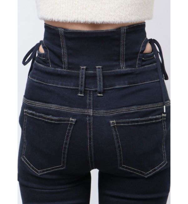 EMODA「カットアウトリボンハイウエストフレアパギンス」|デニム|