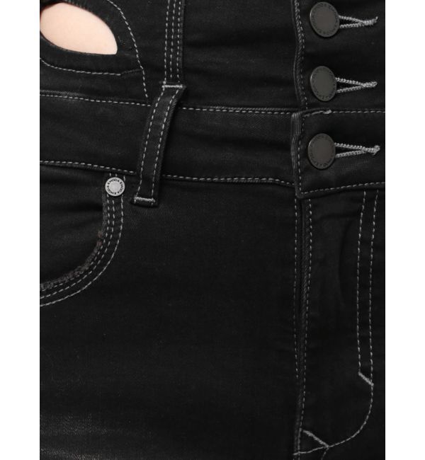 EMODA「カットアウトリボンハイウエストフレアパギンス」|デニム|