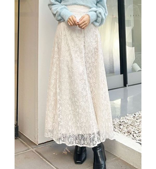 MERCURYDUO「レースフレアスカート」|スカート|オフホワイト