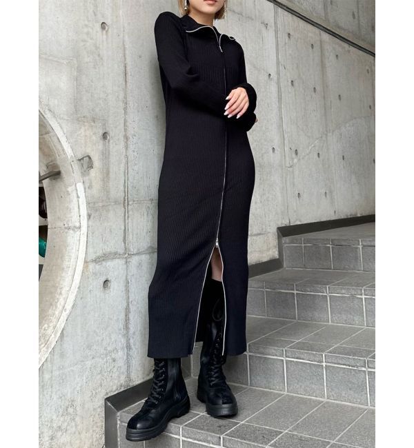 MURUA「アシメZIPニットワンピース」|ワンピース|ブラック
