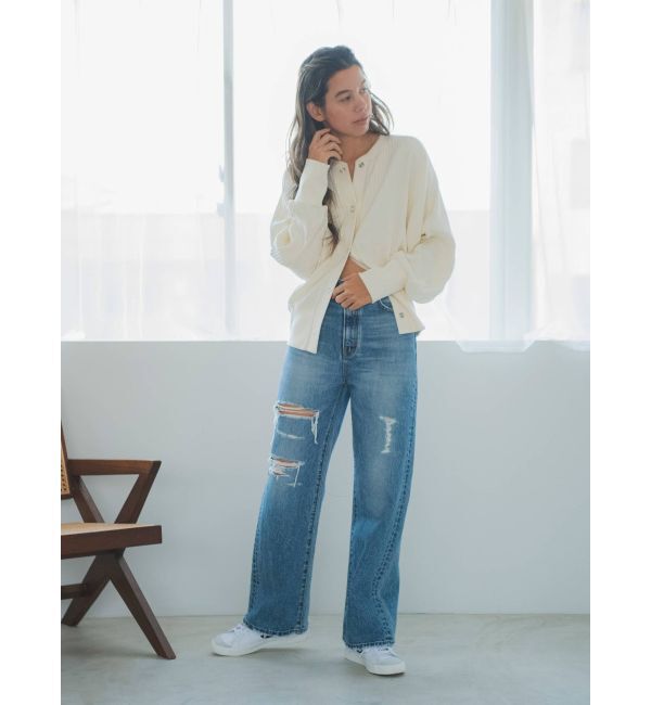 Ungrid「ハイウエストルーズクラッシュストレートデニム」|デニム|