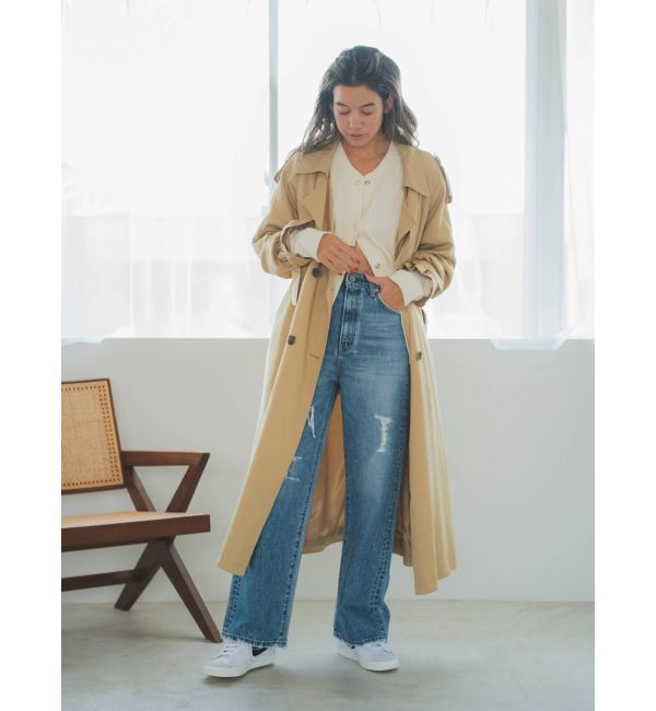 Ungrid「ハイウエストルーズクラッシュストレートデニム」|デニム|