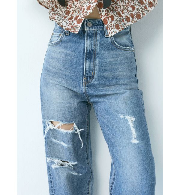 Ungrid「ハイウエストルーズクラッシュストレートデニム」|デニム|