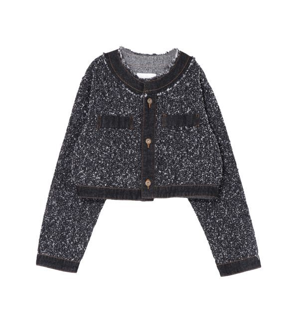 LAGUNAMOON「ツイードライクノーカラーデニムジャケット」|デニムジャケット|ブラック