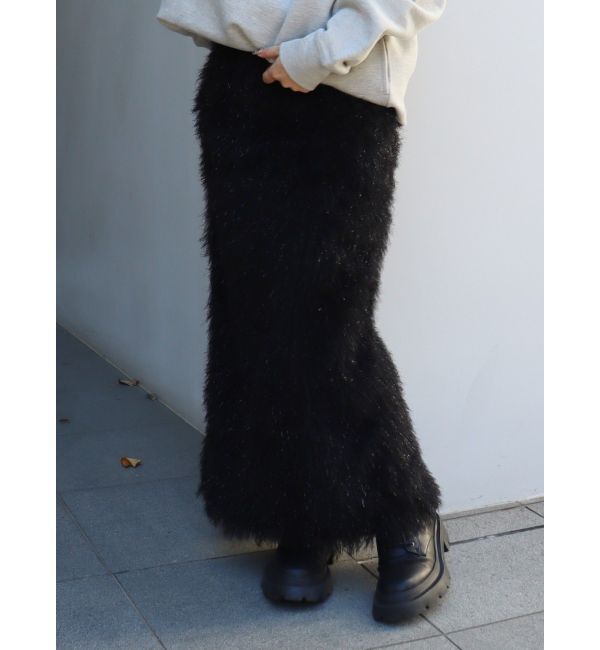 EVRIS「ラメフリンジロングスカート」|スカート|ブラック