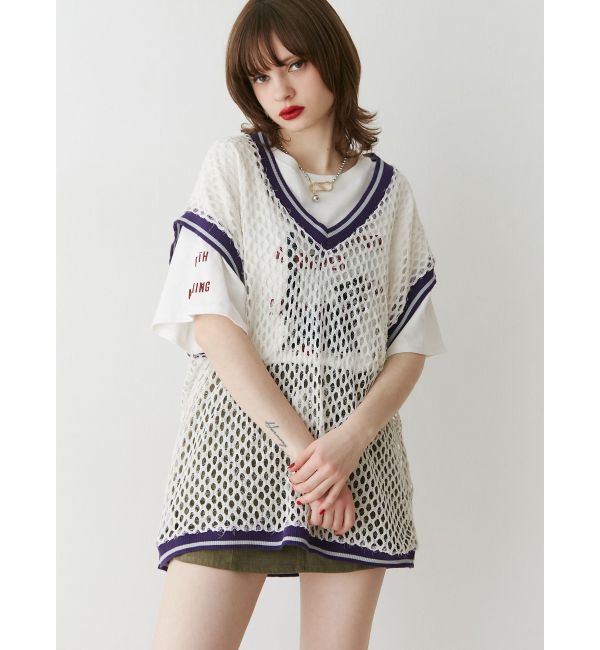jouetie「Vネックメッシュチュニックベスト」|ベスト・ジレ|アイボリー