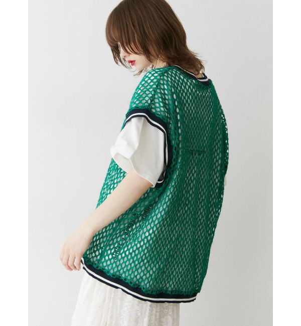jouetie「Vネックメッシュチュニックベスト」|ベスト・ジレ|