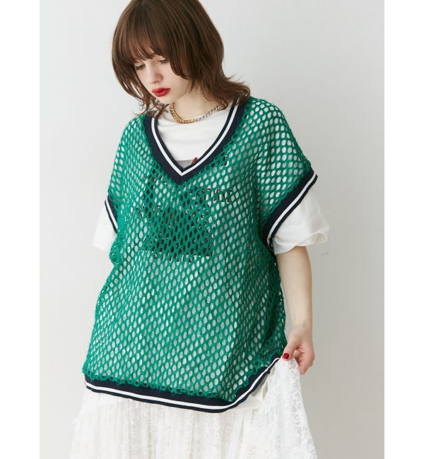 jouetie「Vネックメッシュチュニックベスト」|ベスト・ジレ|