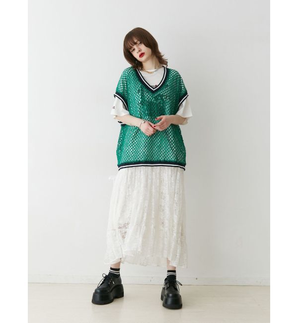 jouetie「Vネックメッシュチュニックベスト」|ベスト・ジレ|
