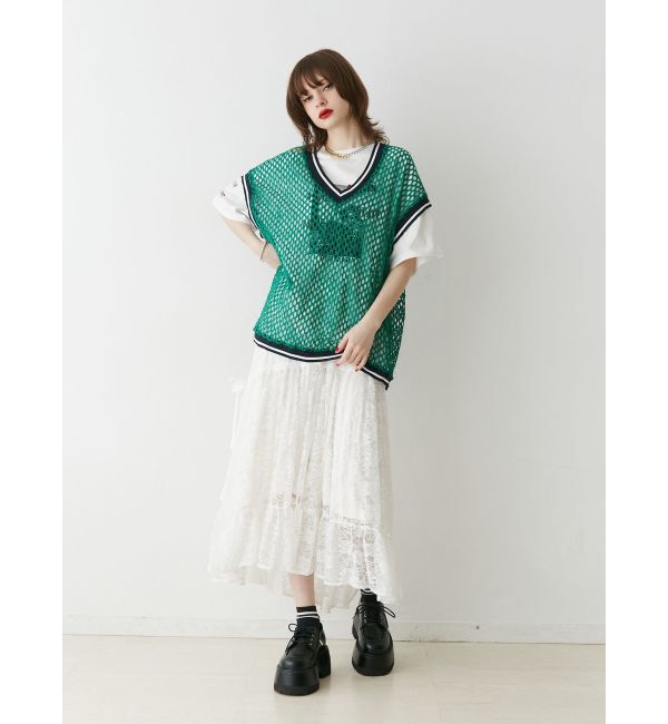 jouetie「Vネックメッシュチュニックベスト」|ベスト・ジレ|