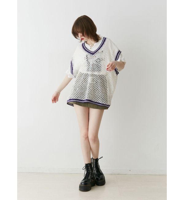 jouetie「Vネックメッシュチュニックベスト」|ベスト・ジレ|