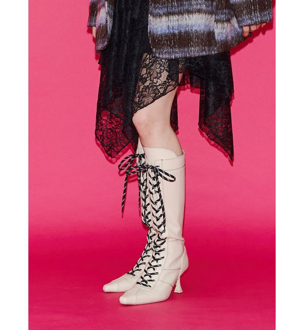 jouetie「ボクシングレースアップブーツ」|ロングブーツ|アイボリー