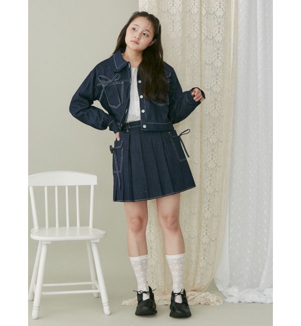 merry jenny「リボンポケットデニムプリーツスカート【セットアップ着用可能】」|スカート|