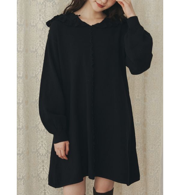 merry jenny「セーラーニットミニワンピース」|ワンピース|ブラック