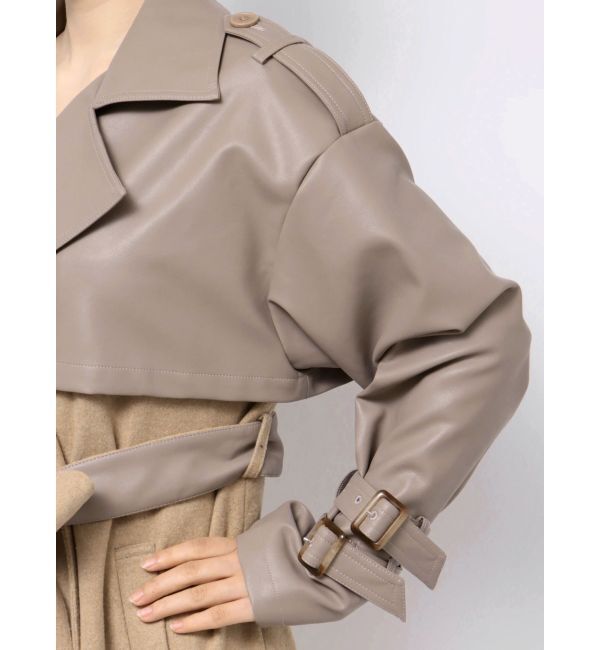 GYDA「フェイクレザーレイヤードトレンチコート」|トレンチコート|