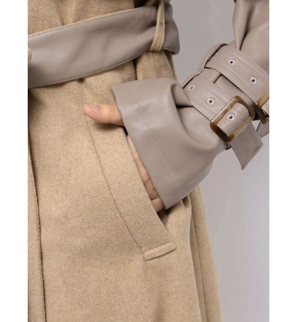 GYDA「フェイクレザーレイヤードトレンチコート」|トレンチコート|