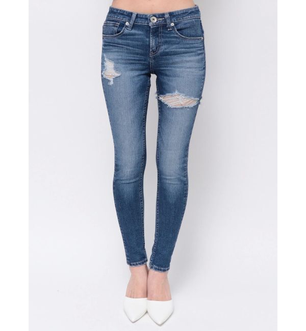 GYDA「ジャストウエスト side connected rippedスキニーデニムパンツ」|デニム|